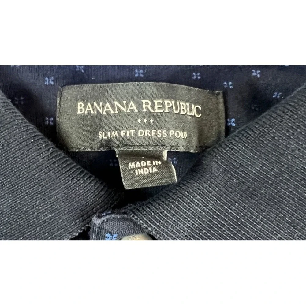 Banana Republic Shirt Small Medium Dress Polo Blue Geo Print‎ Preppy Navy 530733